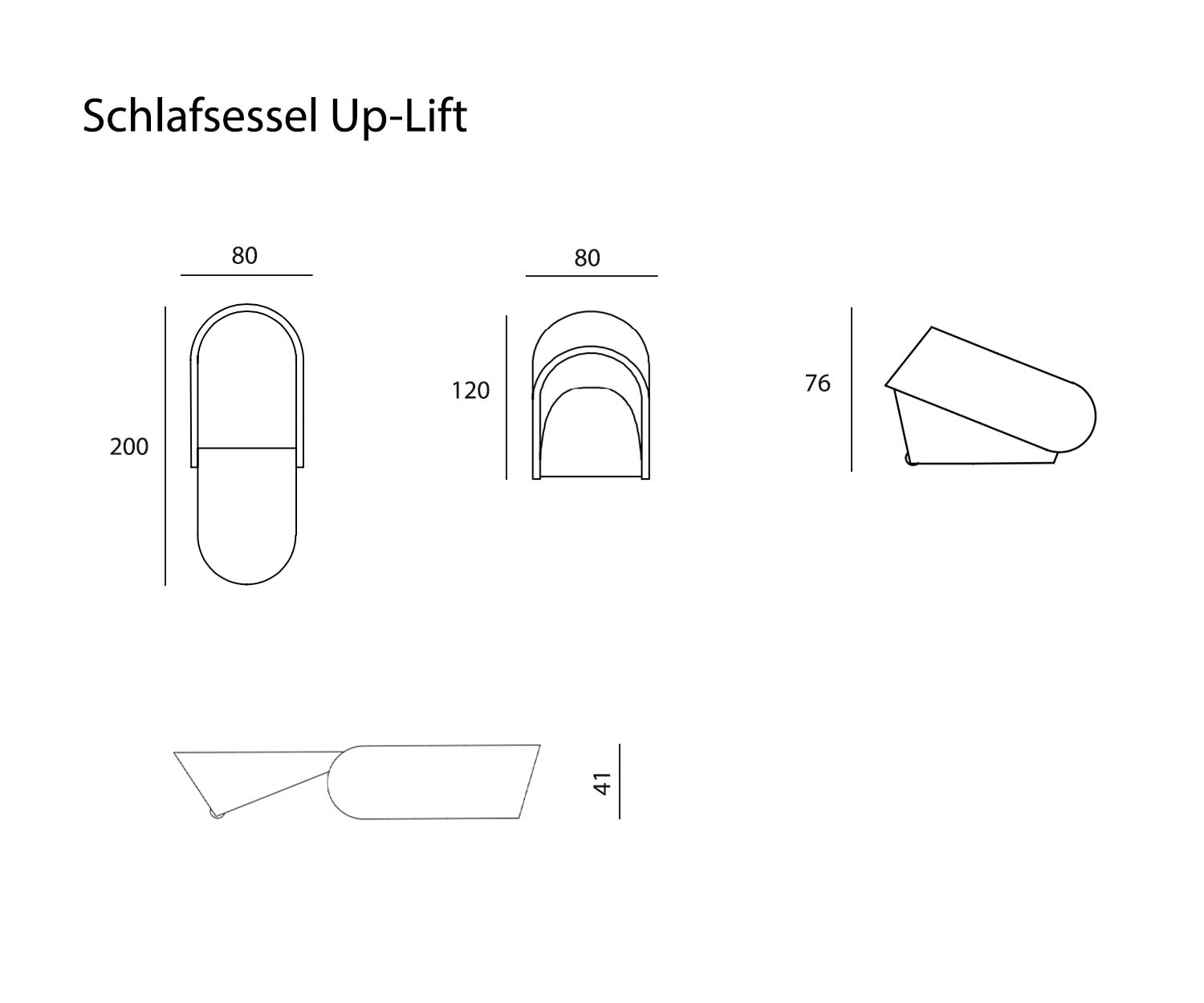 Schizzo di Prostoria Designer recliner Up Lift Dimensioni Dimensioni