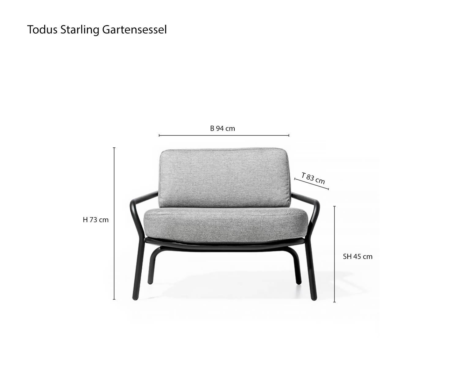 Poltrona da giardino di design Starling schizzo dimensioni misure