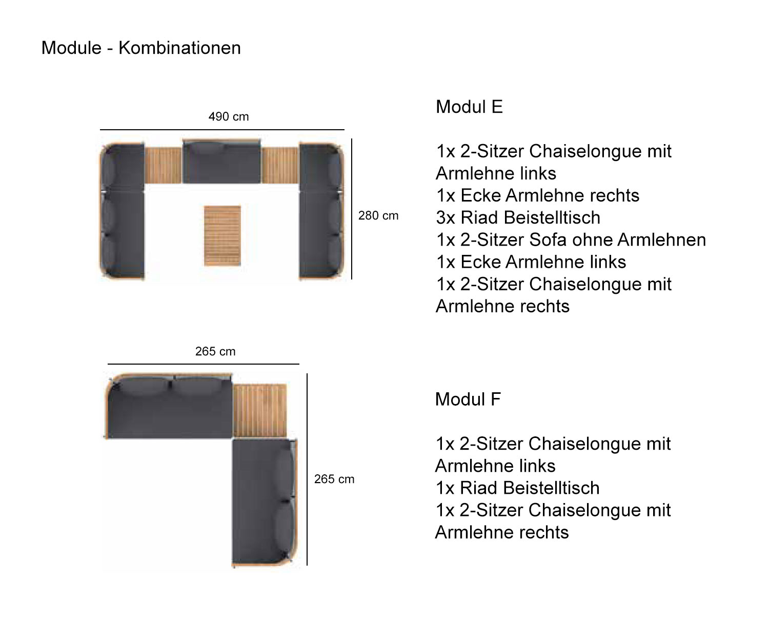 Combinazioni di moduli del divano da giardino Oasiq Riad