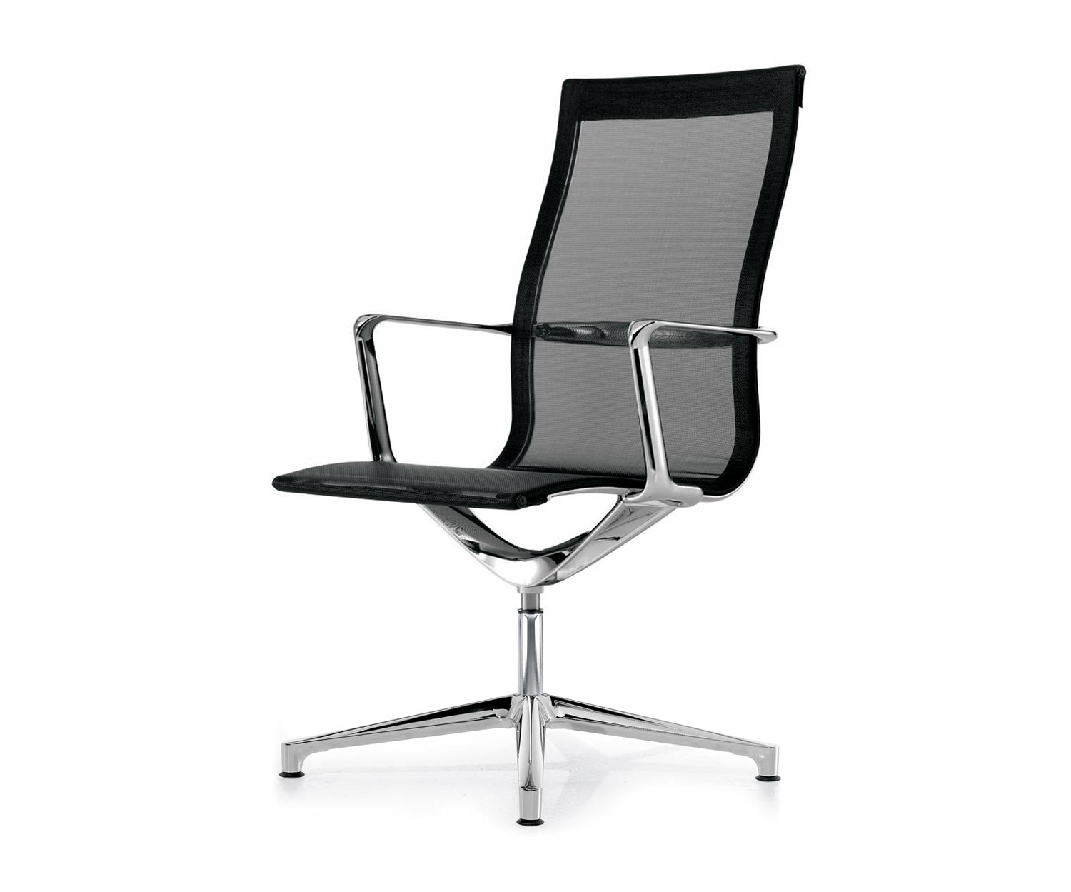 ICF Una Sedia Managment Sedia da ufficio Design Sedia girevole a 4 bracci senza rotelle H58 cm con Rete Elastica Nero 01