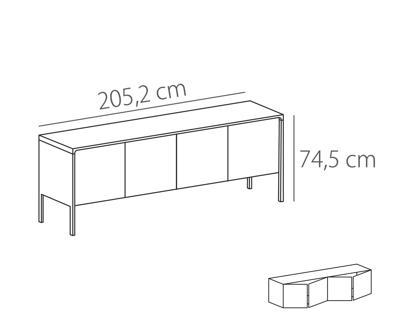 Punt Credenza Noce tattile Noce tattile B 205 Schizzo a 4 ante