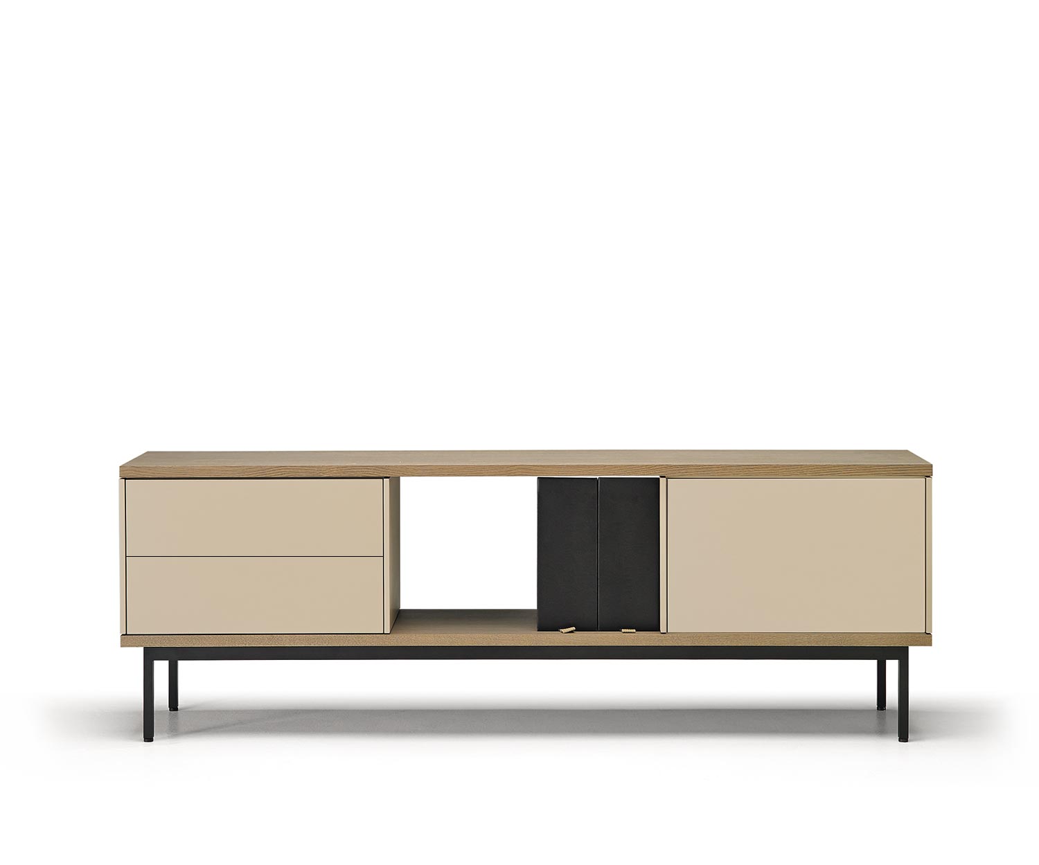 Esclusiva credenza Punt Design Cassetti a doghe con anta aperta in rovere beige