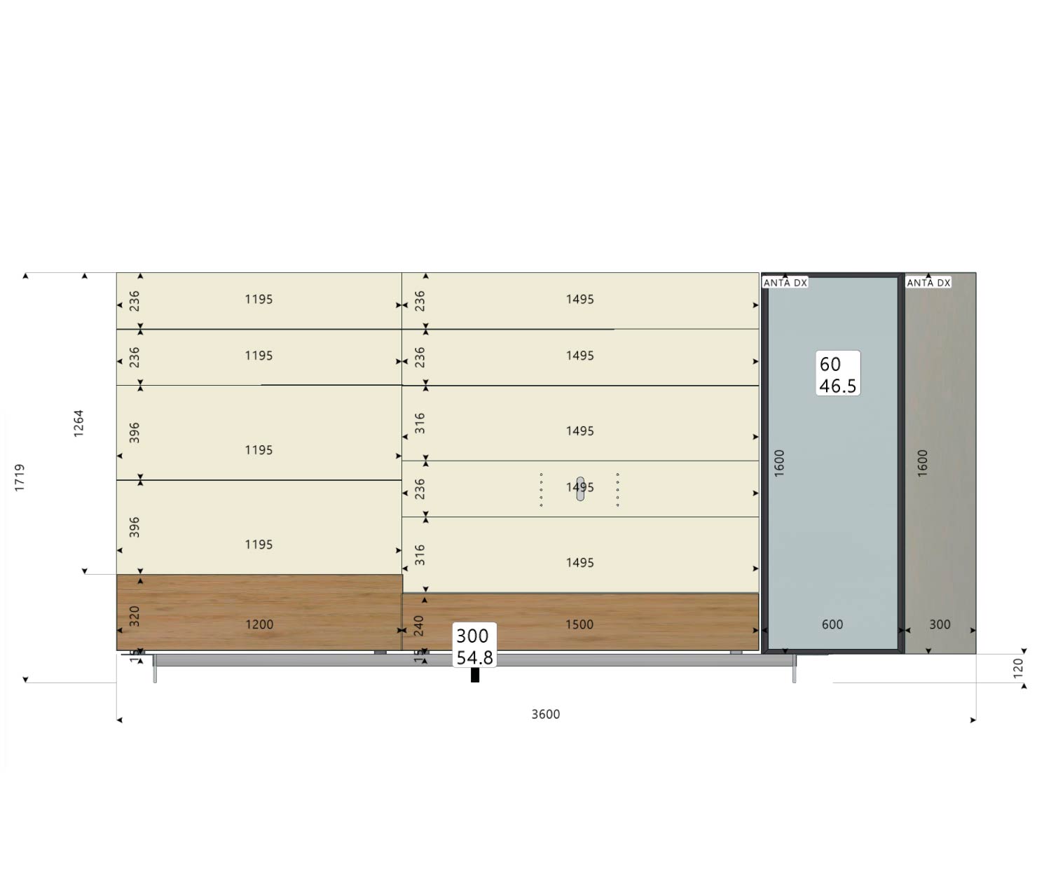 Livitalia Pensile design C42 con dimensioni Schizzo delle misure