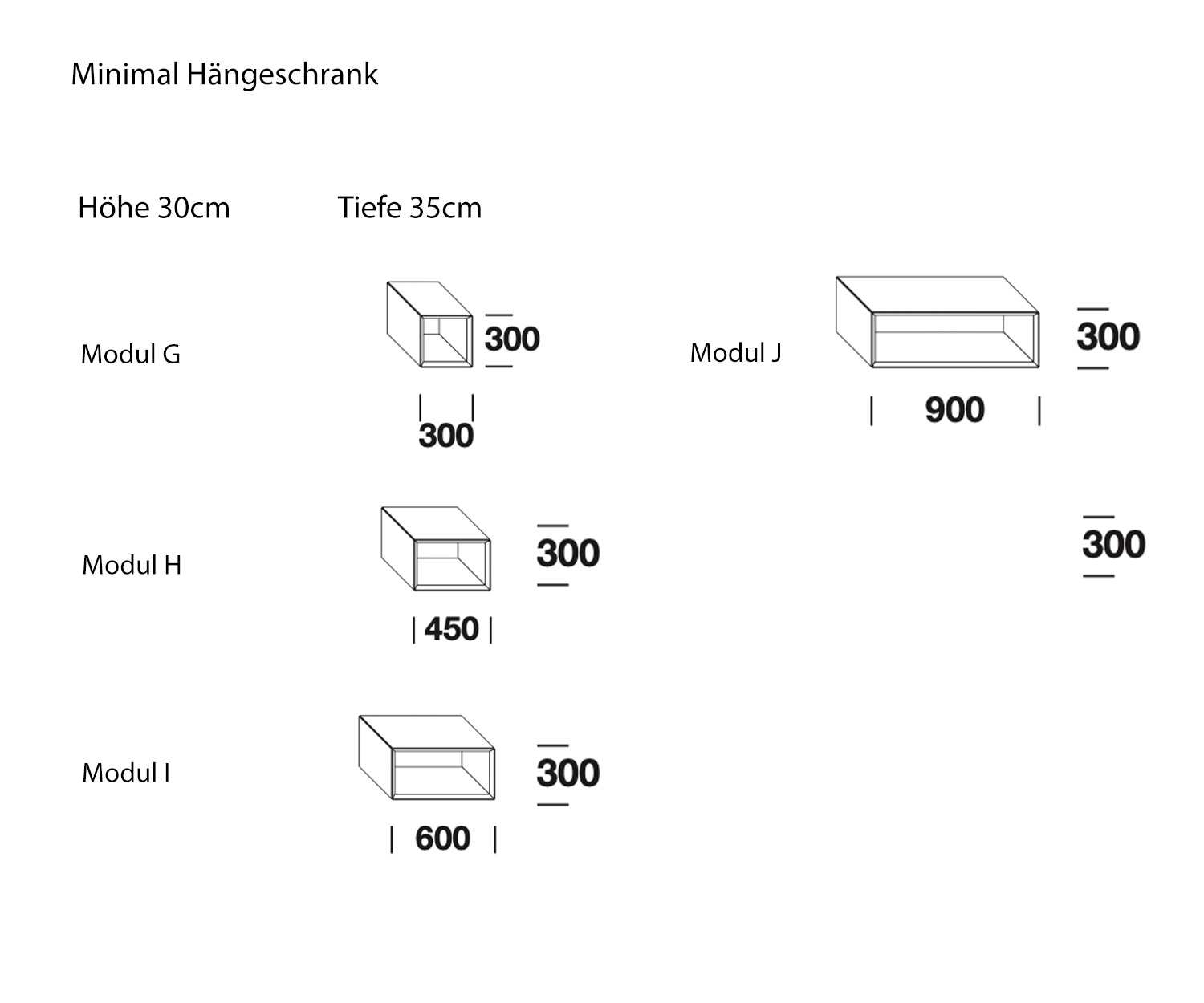 Pensile design aperto Altezza 30 cm Schizzo Dimensioni