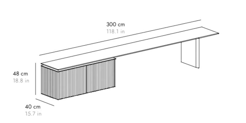 L 300 cm 2 porte sotto la panca