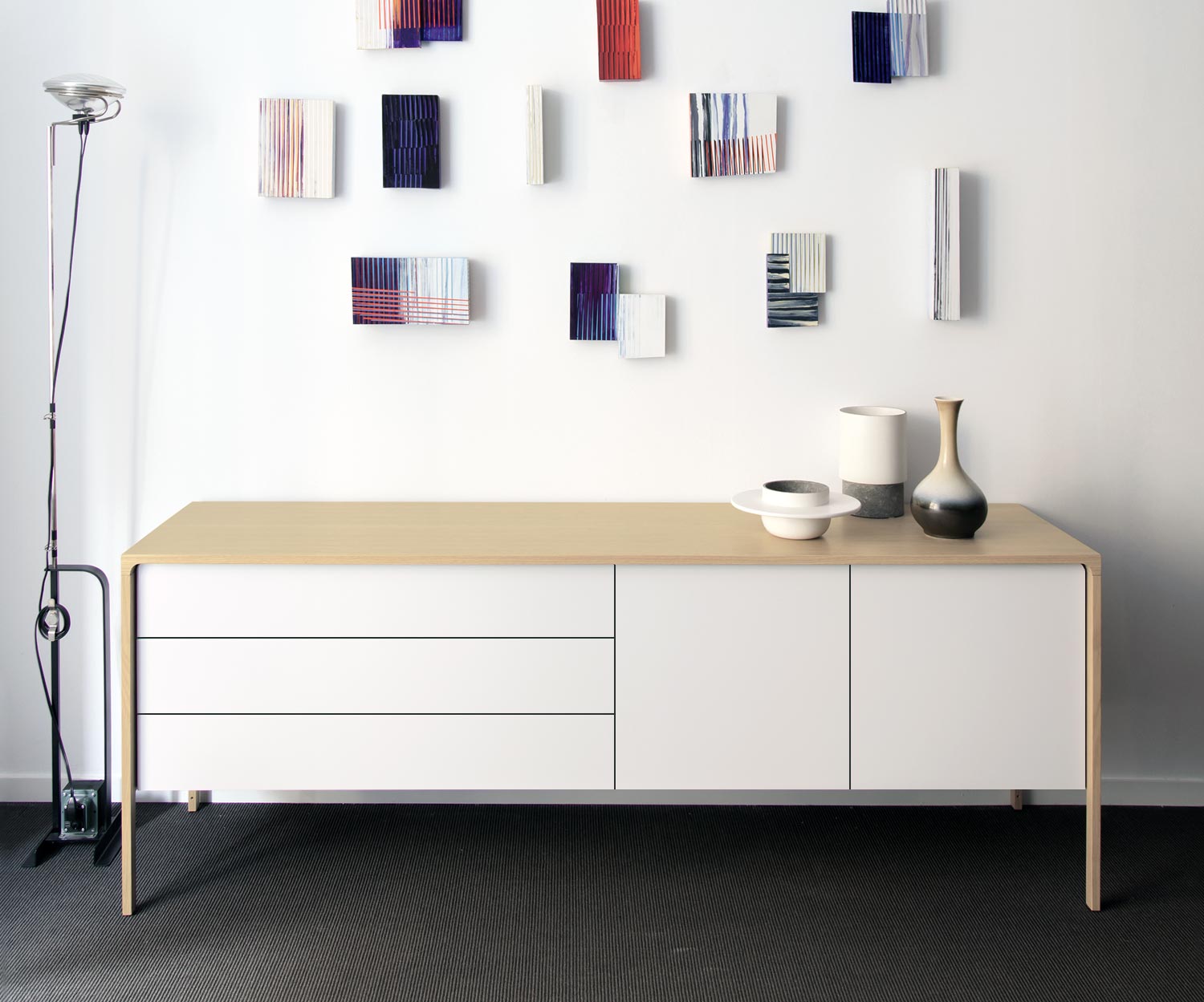 Punt Credenza di design Rovere tattile bianco