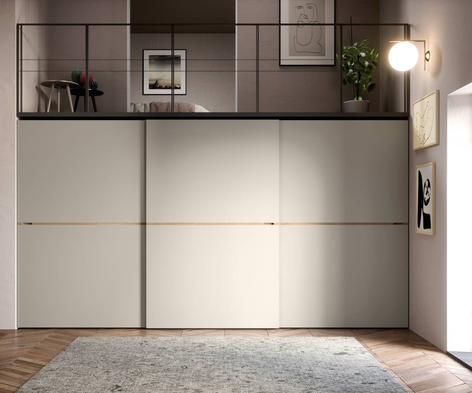 Novamobili Armadio di design Ante scorrevoli medie Beige con maniglia Miele 400 cm