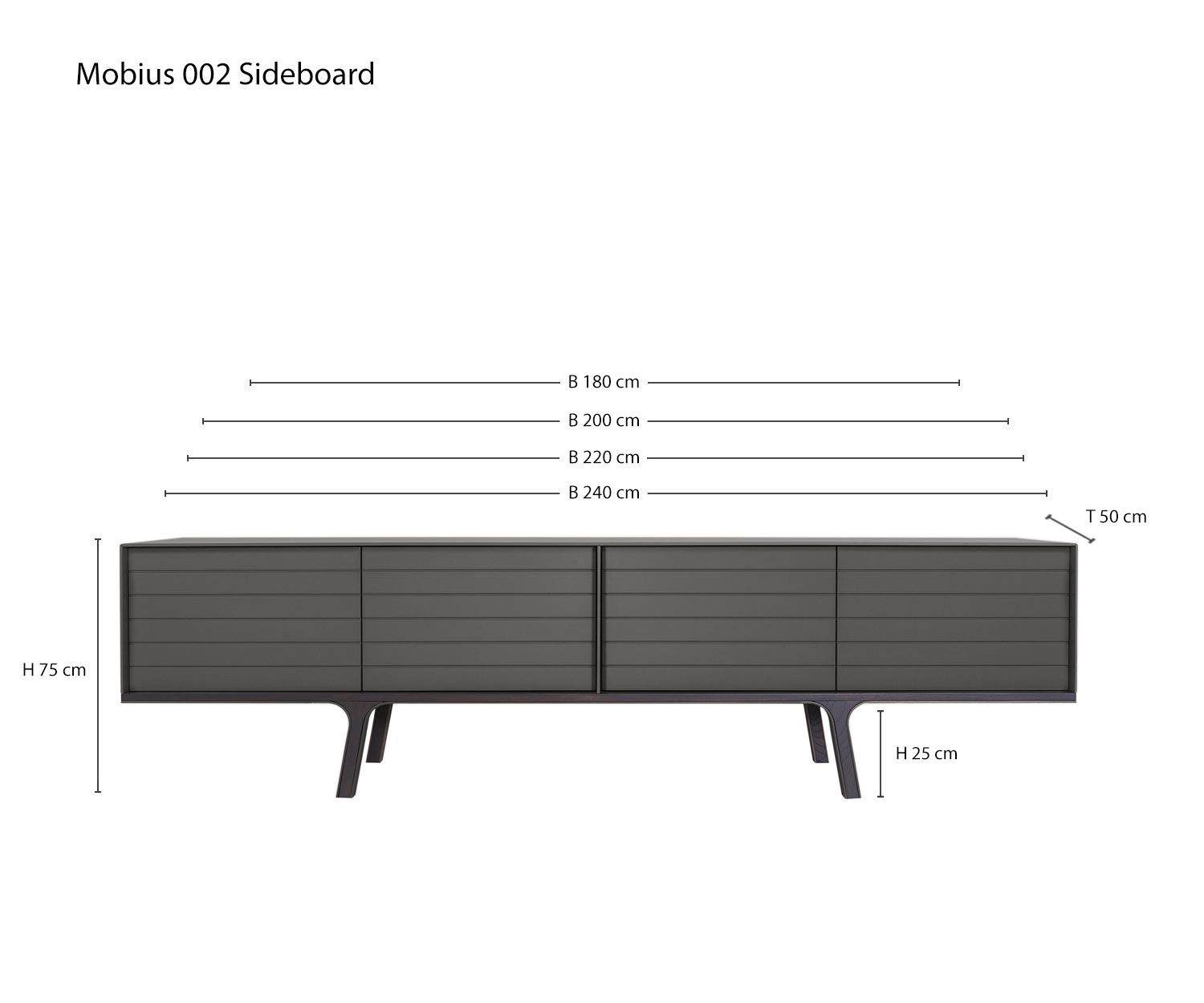 Credenza di design Mobius 002 da al2 Schizzo Larghezze Misure Misure