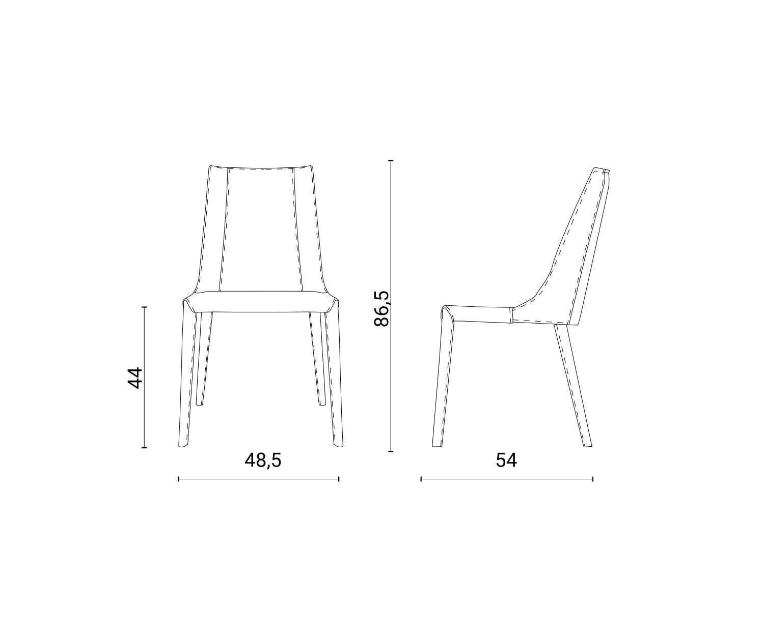 Sedia da pranzo di design di alta qualità in pelle Dimensioni Dimensioni schizzo Dimensioni