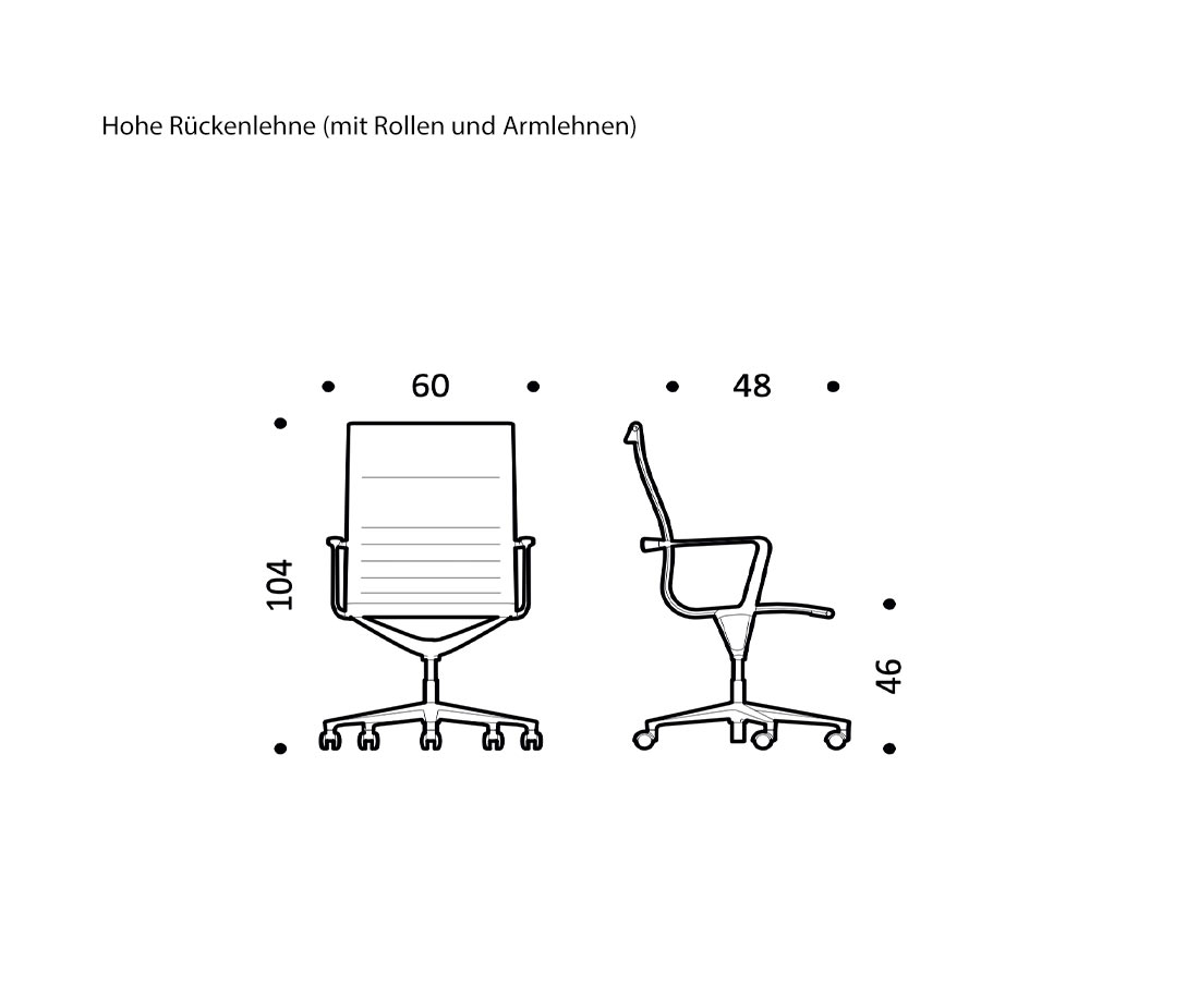 Schizzo delle dimensioni dello schienale alto Una Chair da ICF