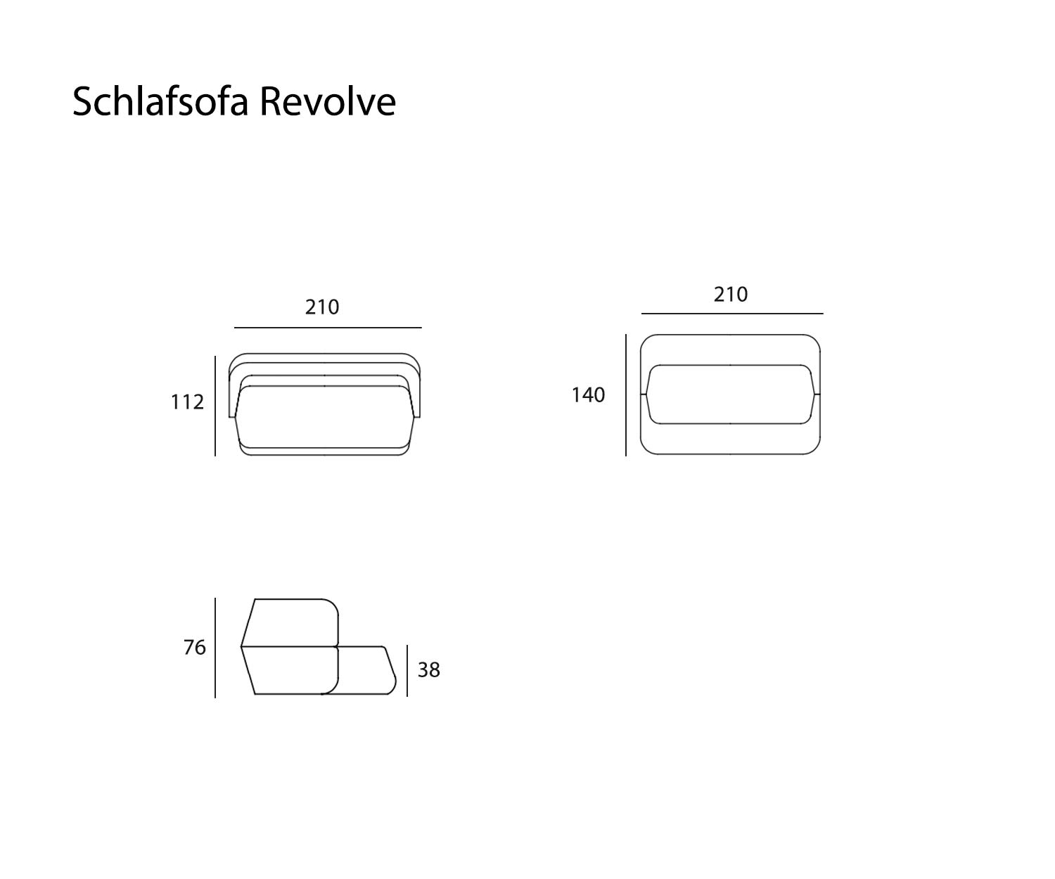 Prostoria Divano letto Revolve Schizzo Dimensioni Dimensioni