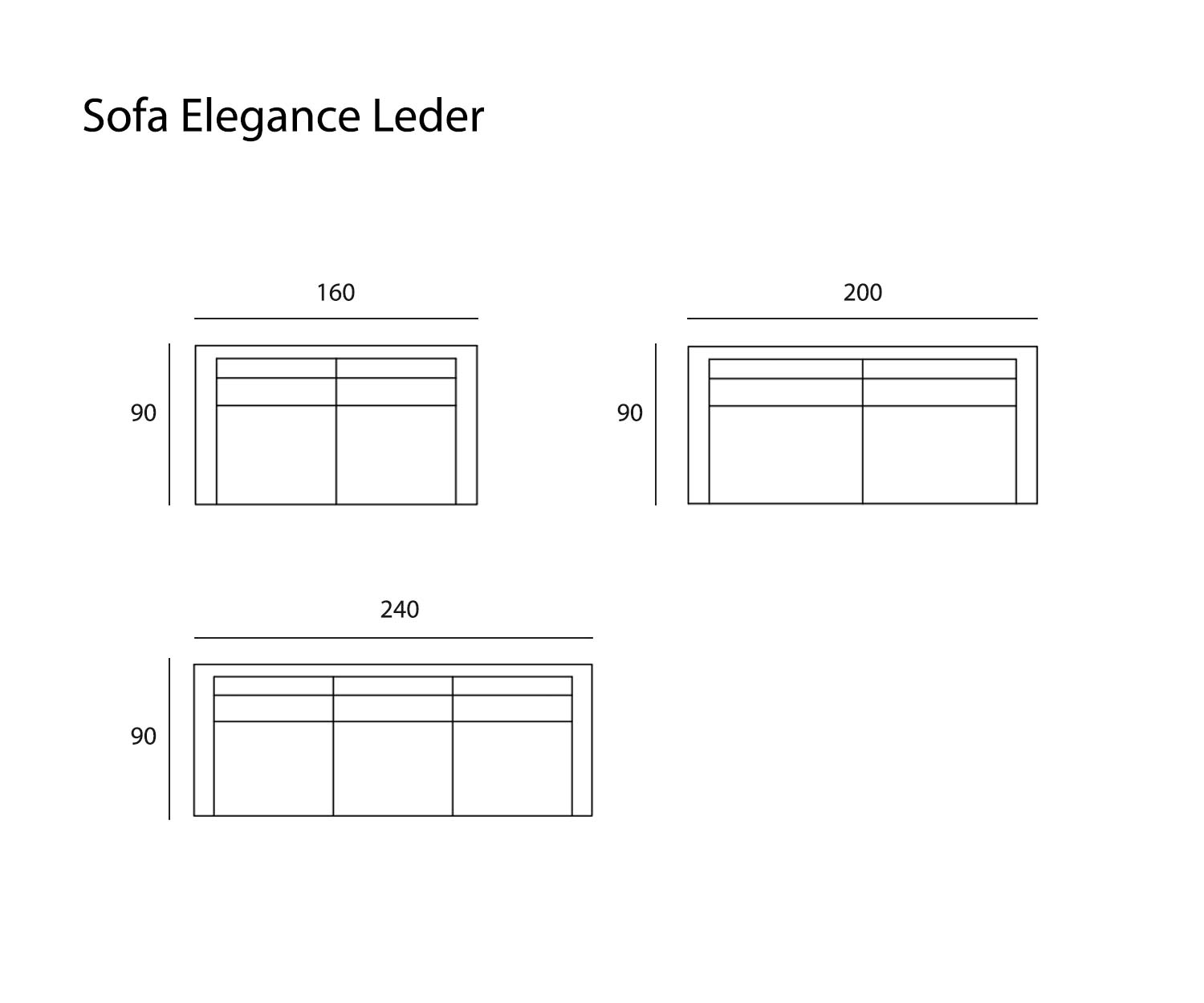 Prostoria Divano di design in pelle Elegance Schizzo Dimensioni Dimensioni