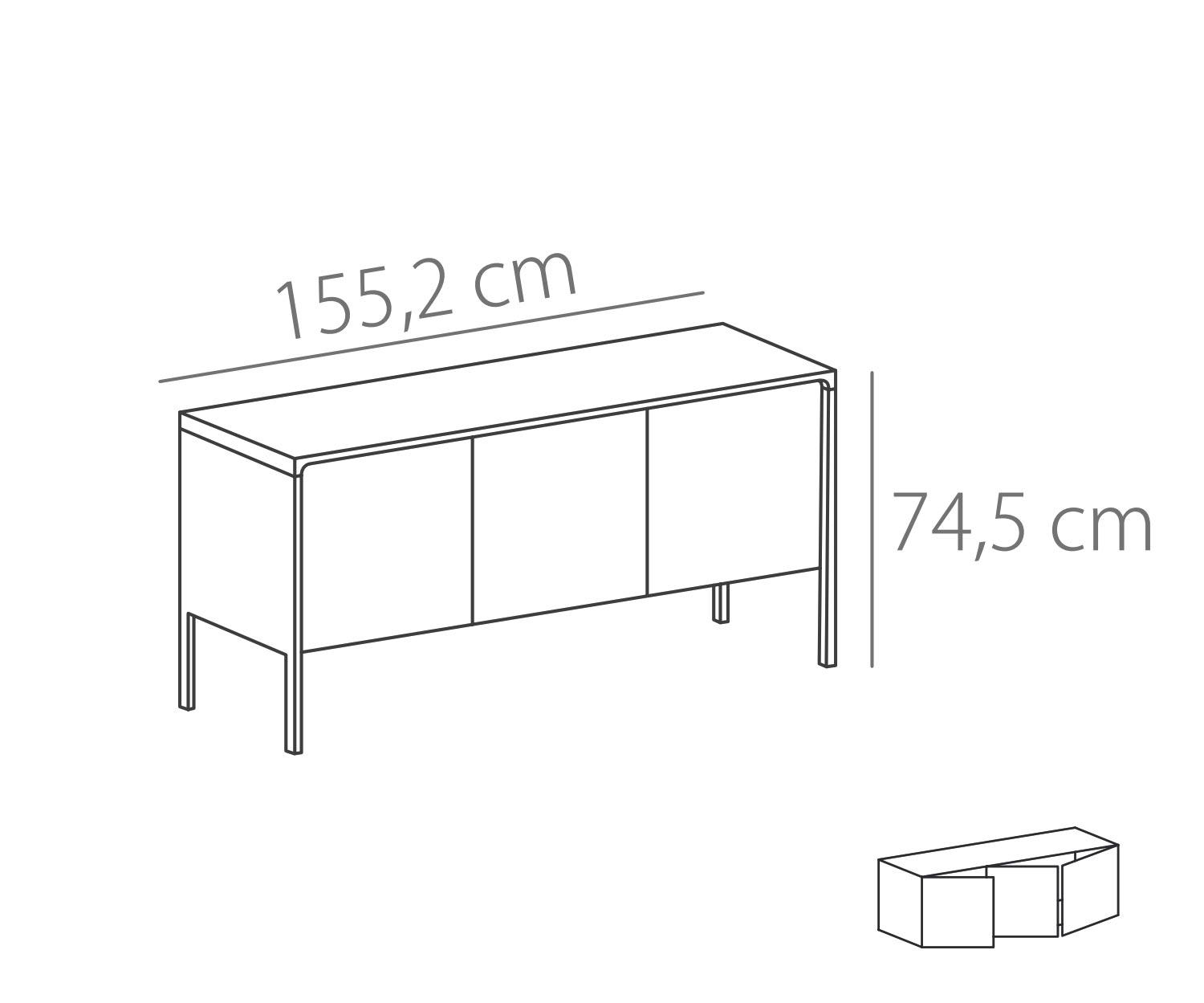 Punt Credenza Noce tattile Noce tattile B 155 Schizzo a 3 ante